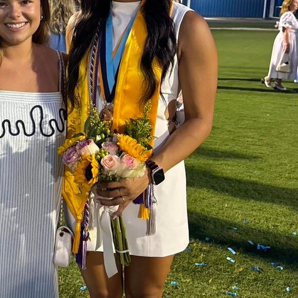 SASHA THERESE Berlin Gold Medium Cutout Graduation Mini Women's White Dress - Picture 2 of 3